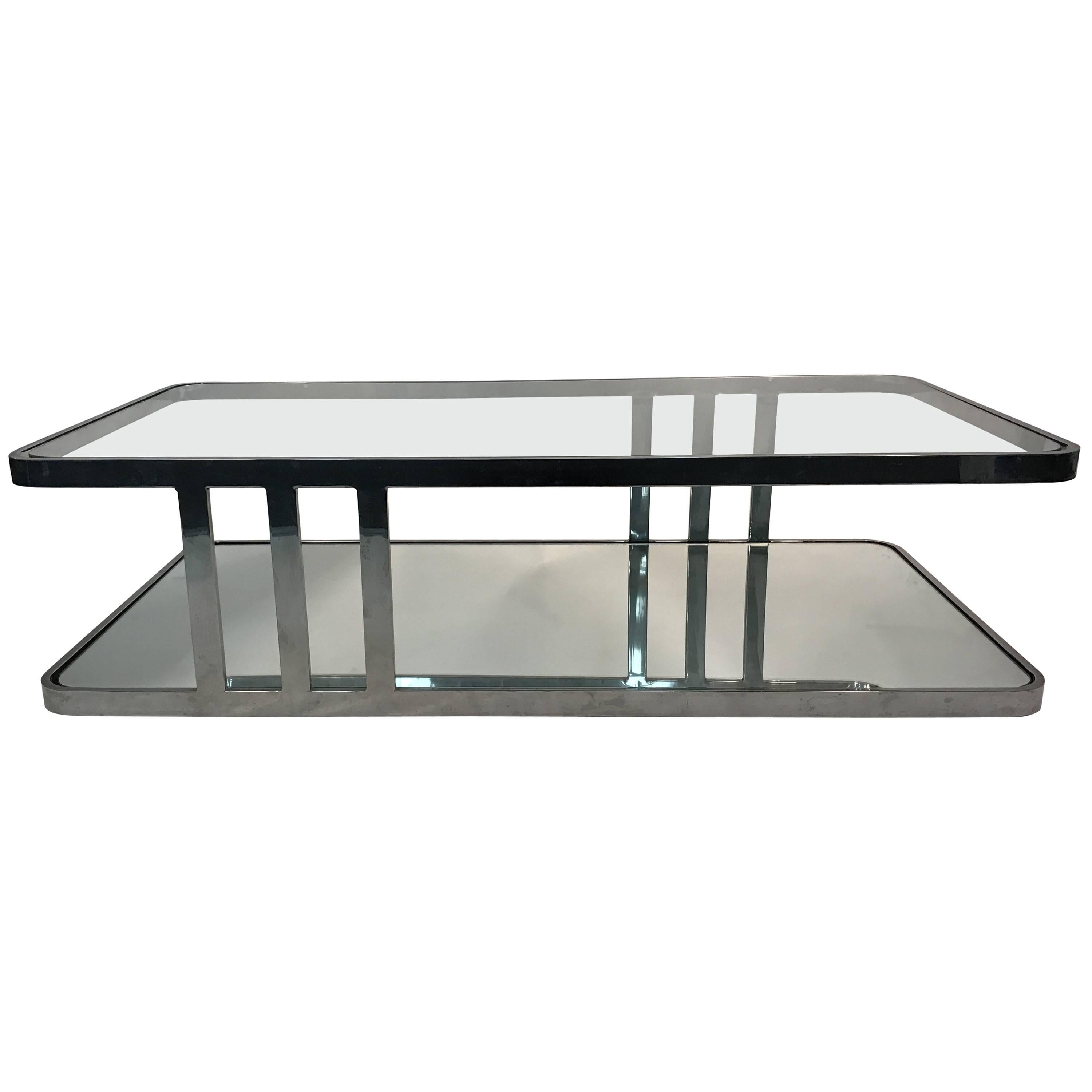 Fantastic Chrome Table with Glass Top and Base in the Style of Milo Baughman For Sale