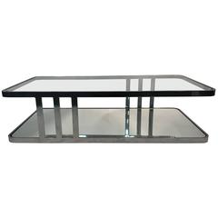 Fantastic Chrome Table with Glass Top and Base in the Style of Milo Baughman