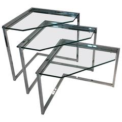 Stunning Set of Chrome and Glass Nesting Tables by Milo Baughman