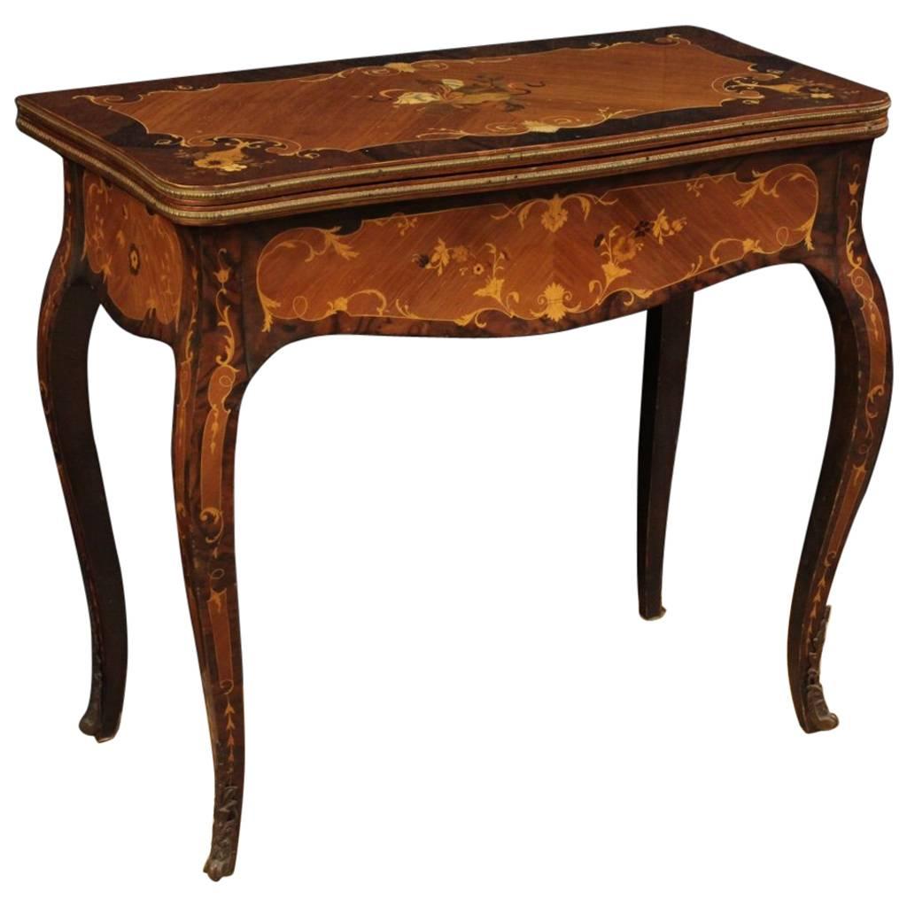 Italian Inlaid Game Table With Bronzes From 20th Century