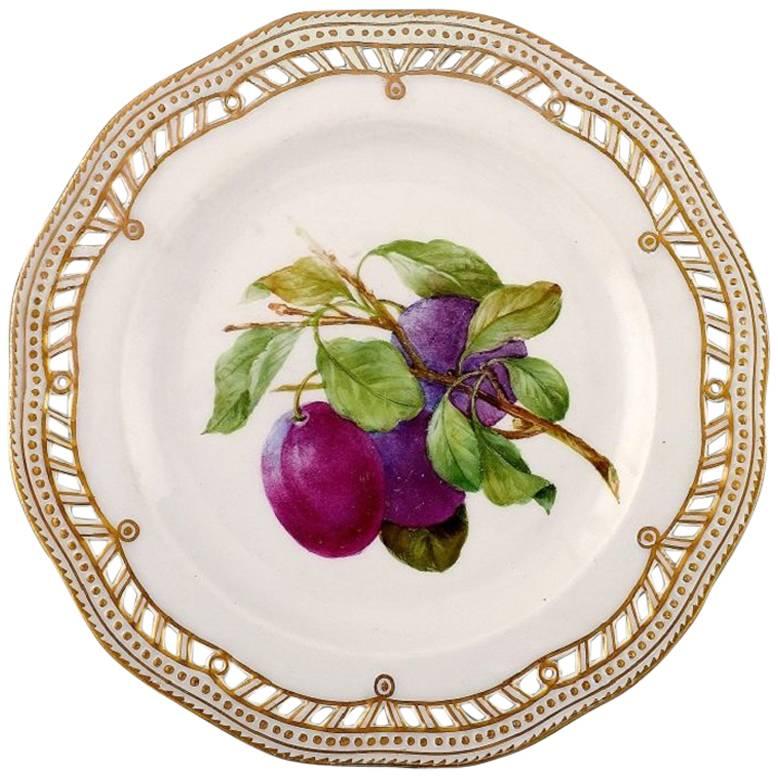 Royal Copenhagen Flora Danica Pierced Dinner Plate with Fruit Motif Plum For Sale