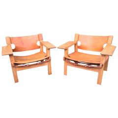 Pair of Vintage 'Spanish Chairs' by Børge Mogensen for Fredericia, Denmark