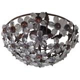 Italian Mid-Century Murano / Venetian Crystal / Glass Floral Flush Mount Fixture