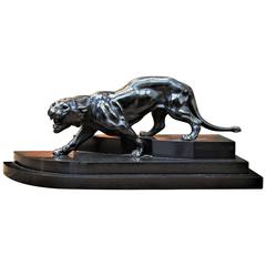 French Metal and Marble Art Deco Statue Animal Sculpture, circa 1930