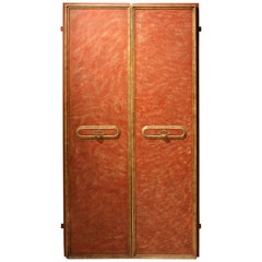 Pair of Italian Red Lacquered Wood Doors with gilt accents