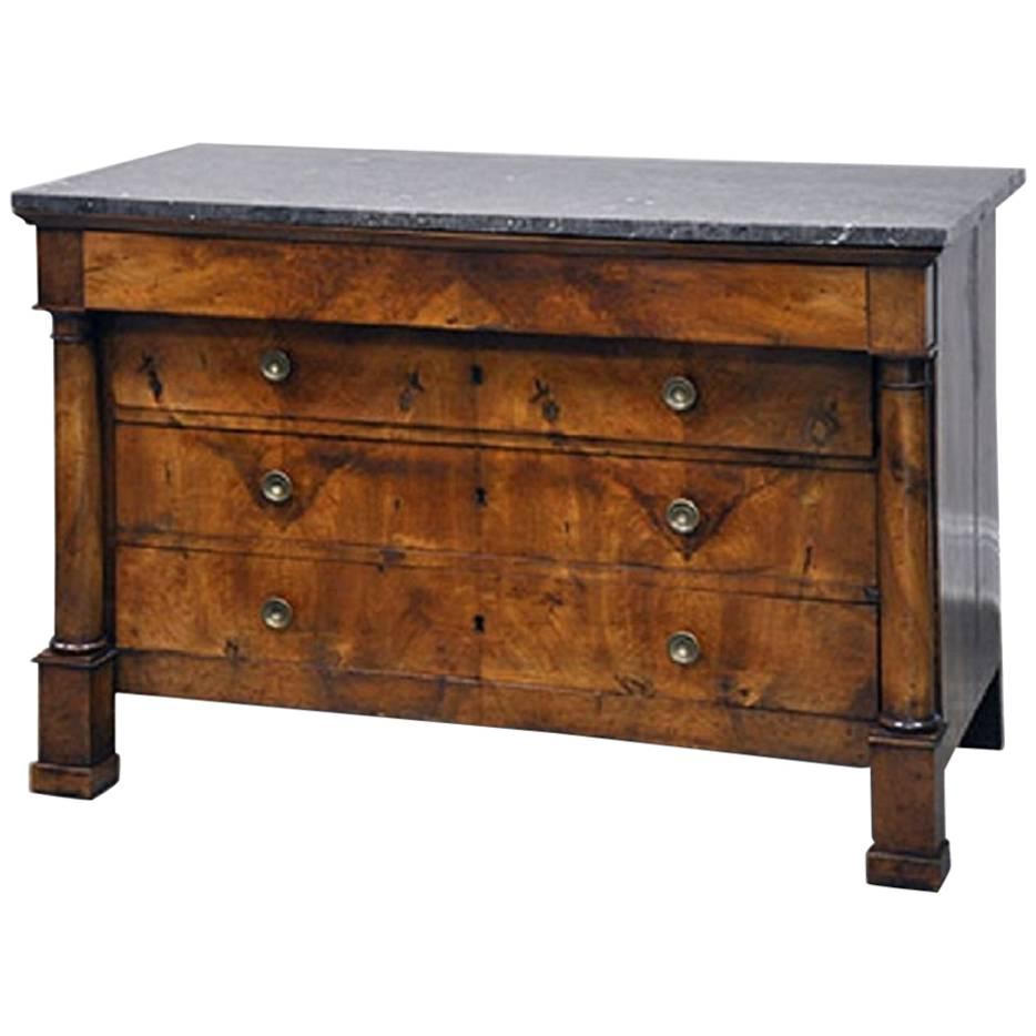 19th Century French Empire Commode in Walnut with Marble Top