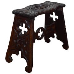 Antique French Arts and Crafts Carved Oak Bench, circa 1890
