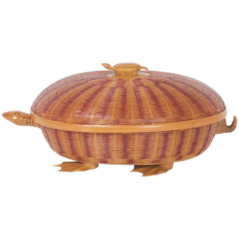 Amusing Mid-Century Wicker Turtle Box For Sale at 1stdibs