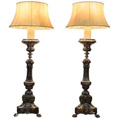 Pair of Large Italian Silvered Brass Candlestick Lamps, Louis XV/XVI Period 12