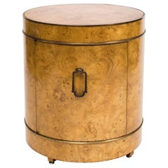 Mastercraft Burl Wood Drum Bar Cabinet End Table