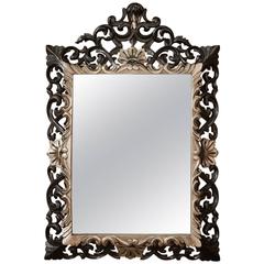 19th Century Italian Gilded and Ebonized Renaissance Mirror, circa 1870s