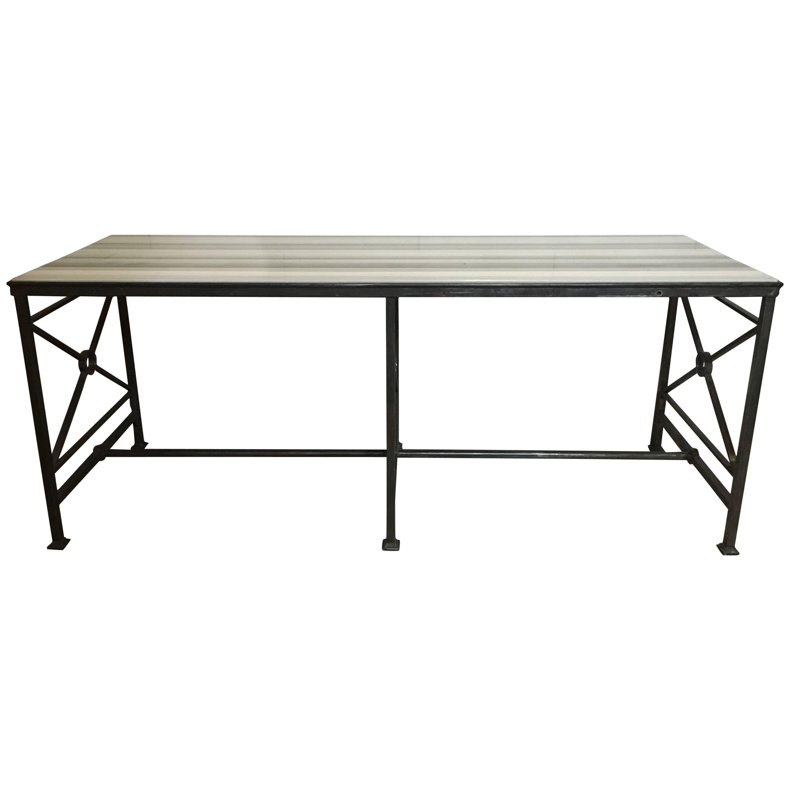 French Steel and Marble Top Console For Sale