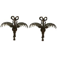 Retro Pair of Hollywood Regency Brass Wall Sconces