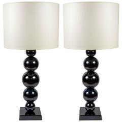 Pair of Deep Blue Metal Lamps 10