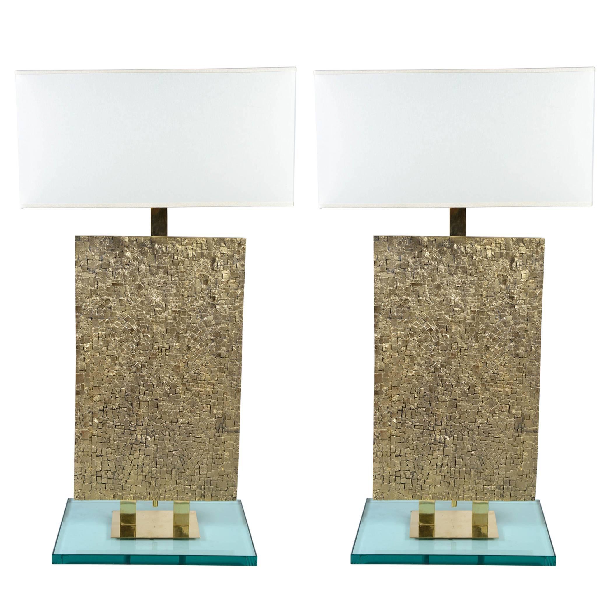 Tall Bronze, Brass and Glass Table Lamps