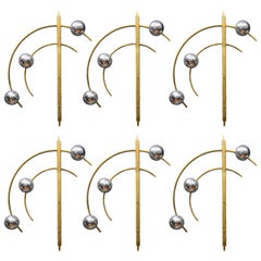 Set of Six Original Brass and Murano Glass Globes Brass Wall Sconces