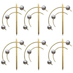 Set of Six Original Brass and Murano Glass Globes Brass Wall Sconces 3