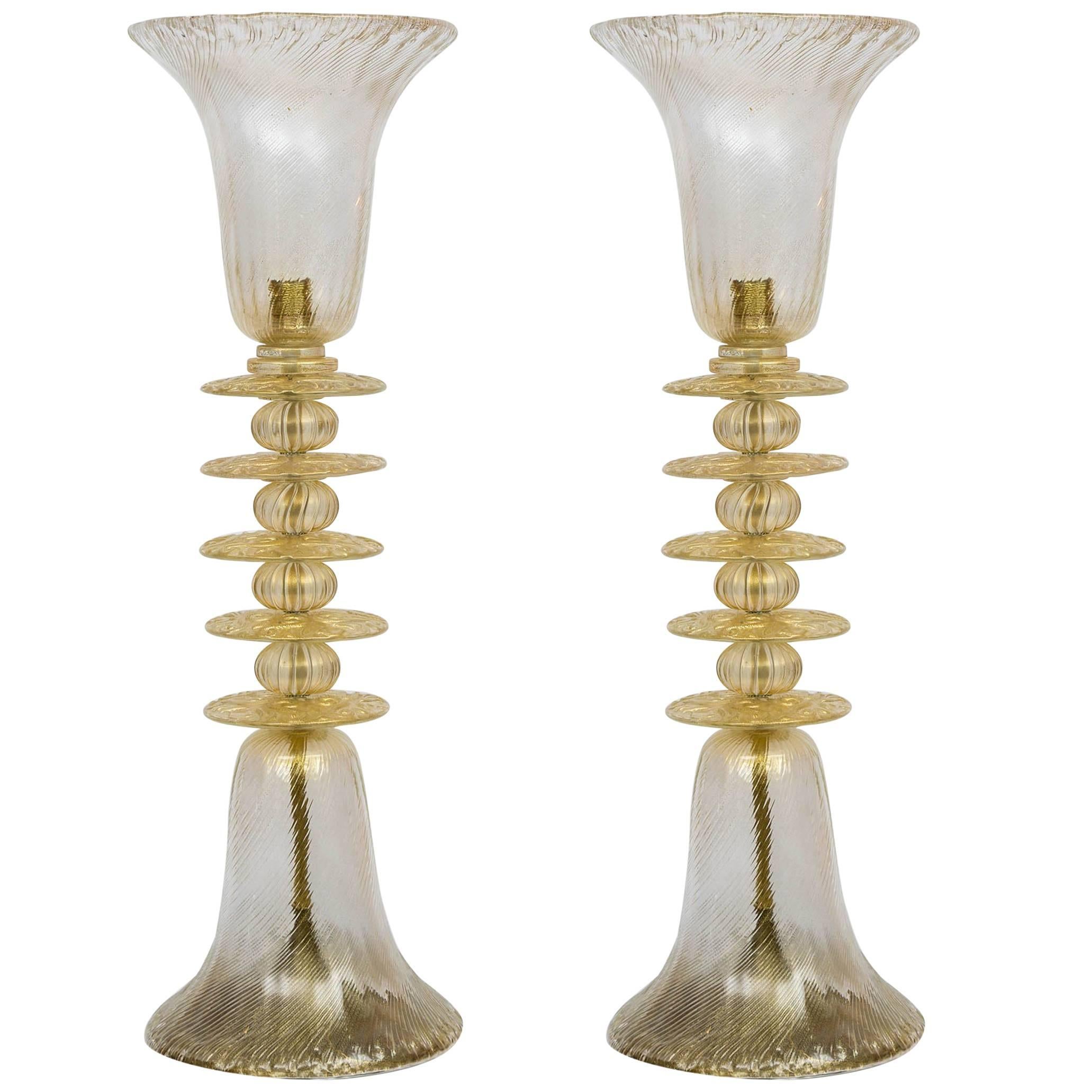 Pair of Tall Murano Lamps