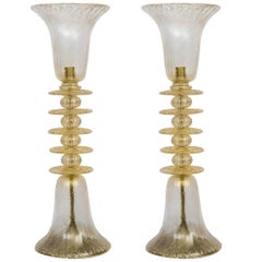 Pair of Tall Murano Lamps