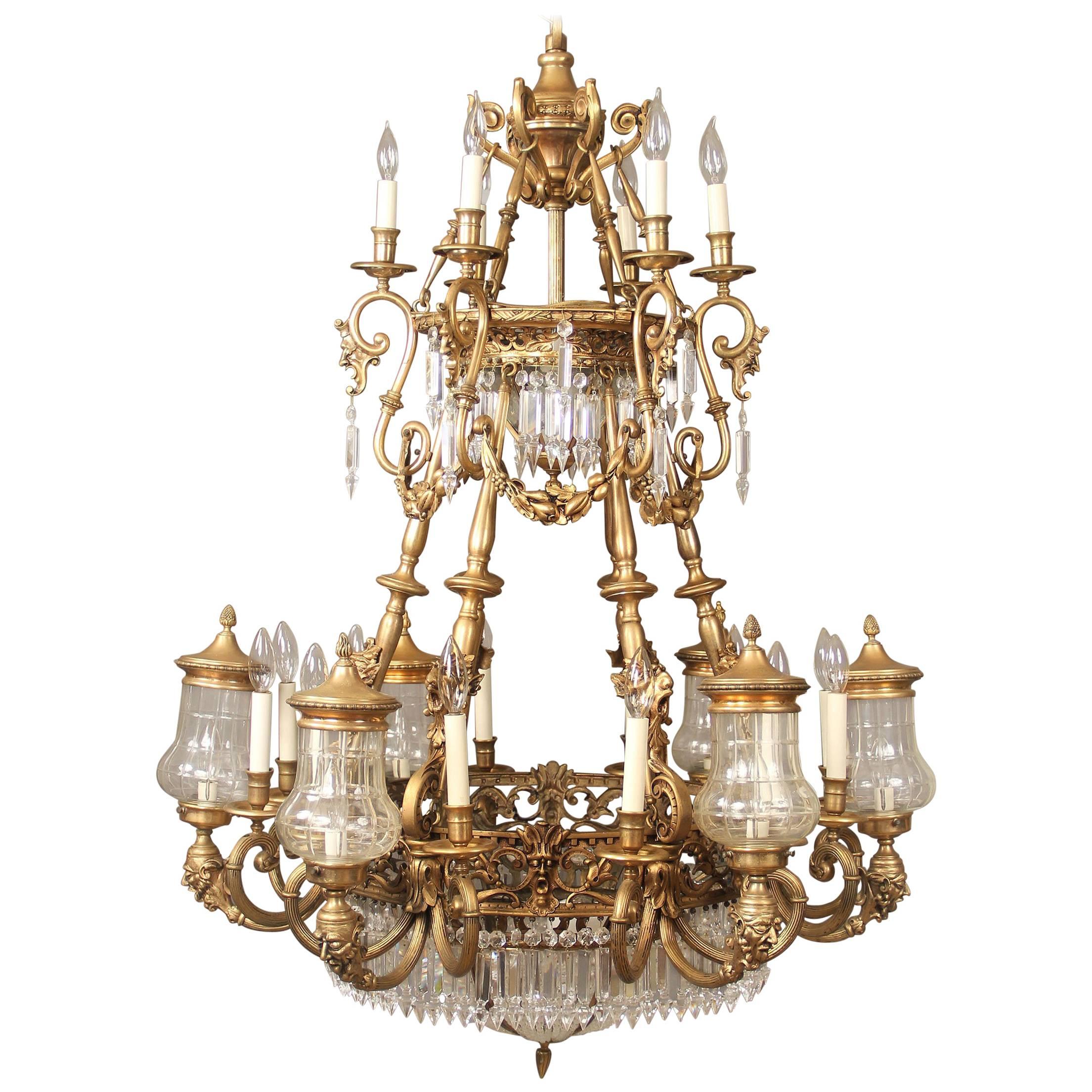 Interesting Gilt Bronze and Crystal "Grotesque" Chandelier For Sale