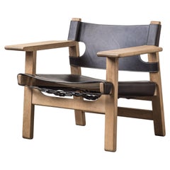Black Leather Spanish Chair by Børge Mogensen