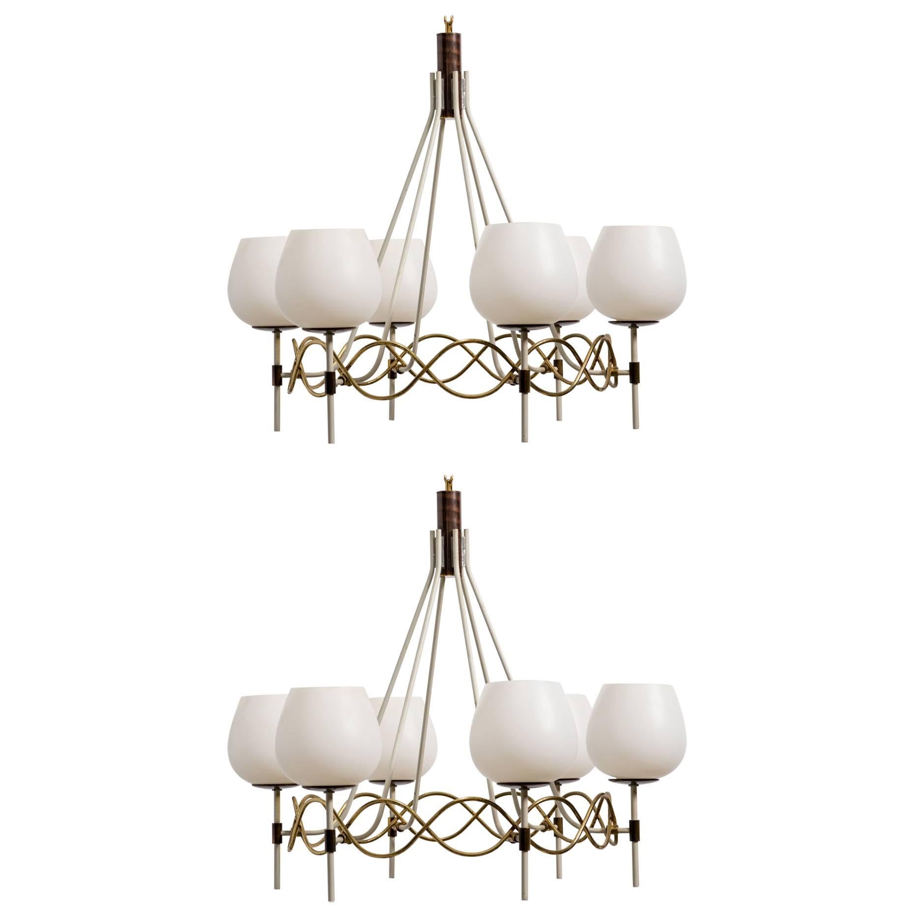 Pair of 1950s Lightolier Chandeliers