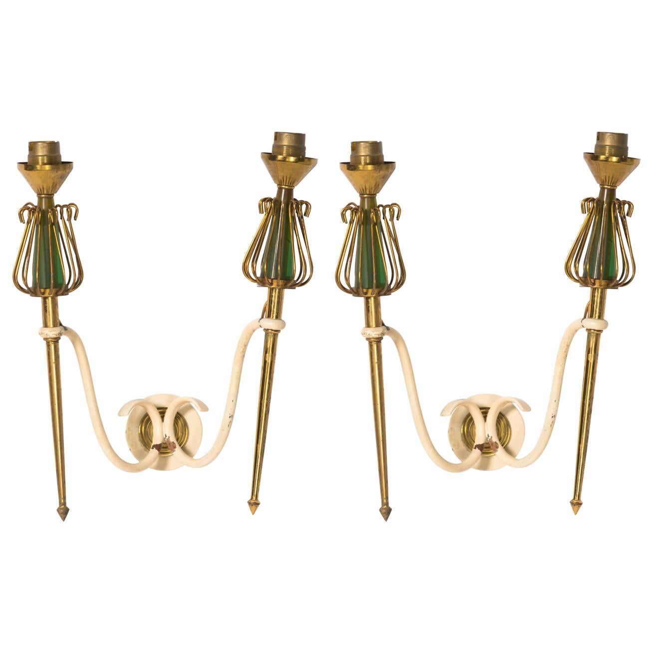 Pair of French 1940s Brass Sconces