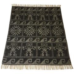 1950s Gray Monochrome Alpaca Wool Throw Blanket with Aztec Design