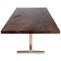 Modern Cast Bronze Trestle Dining Table with California Bastogne Walnut Slab Top