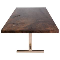 Modern Cast Bronze Trestle Dining Table with California Bastogne Walnut Slab Top 3