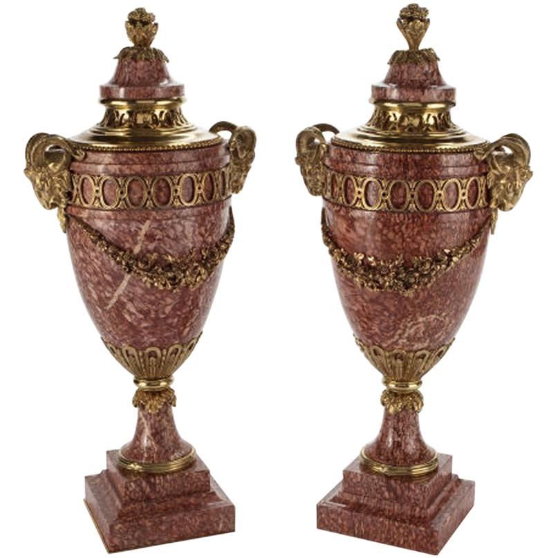 Very Large Pair of French Ormolu-Mounted Marble Urns, circa 1900