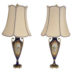 Pair of Sèvres Style Porcelain Urns Mounted Lamps