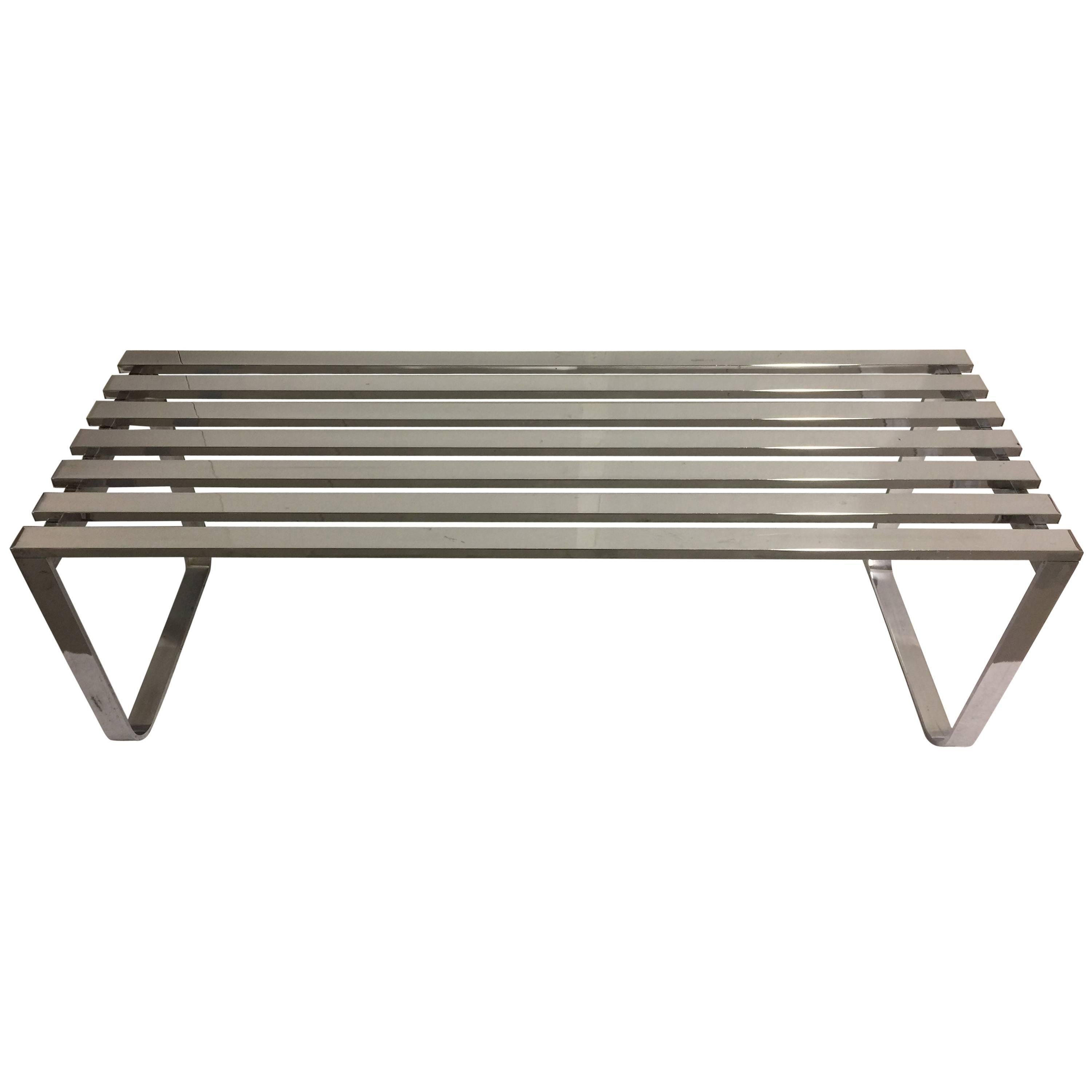 Vintage circa 1970s Milo Baughman for DIA Chrome-Plated Slat Bench or Table