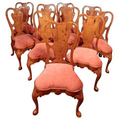 Set Ten Queen Anne Style Dining Chairs Walnut Diners