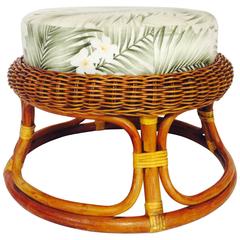 Mid-Century Paul Frankl Style Rattan and Wicker Ottoman