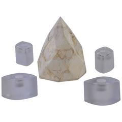 Set of Four Candelsticks by Daum and Its Resine Pyramid