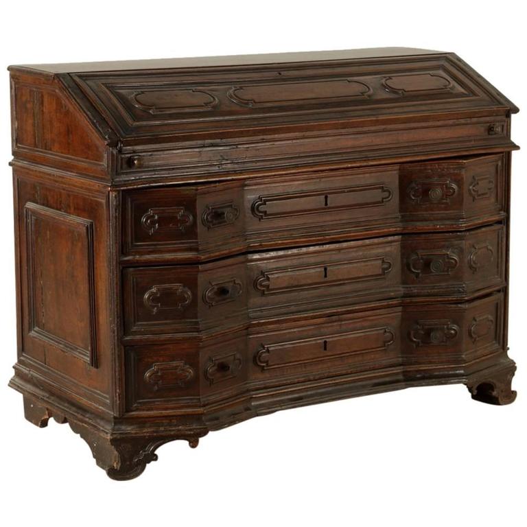 Early 18th Century Italian Solid Walnut Drop Leaf Desk And Chest Of Early 18th Century Italian Solid Walnut Drop Leaf Desk And Chest Of Drawers For