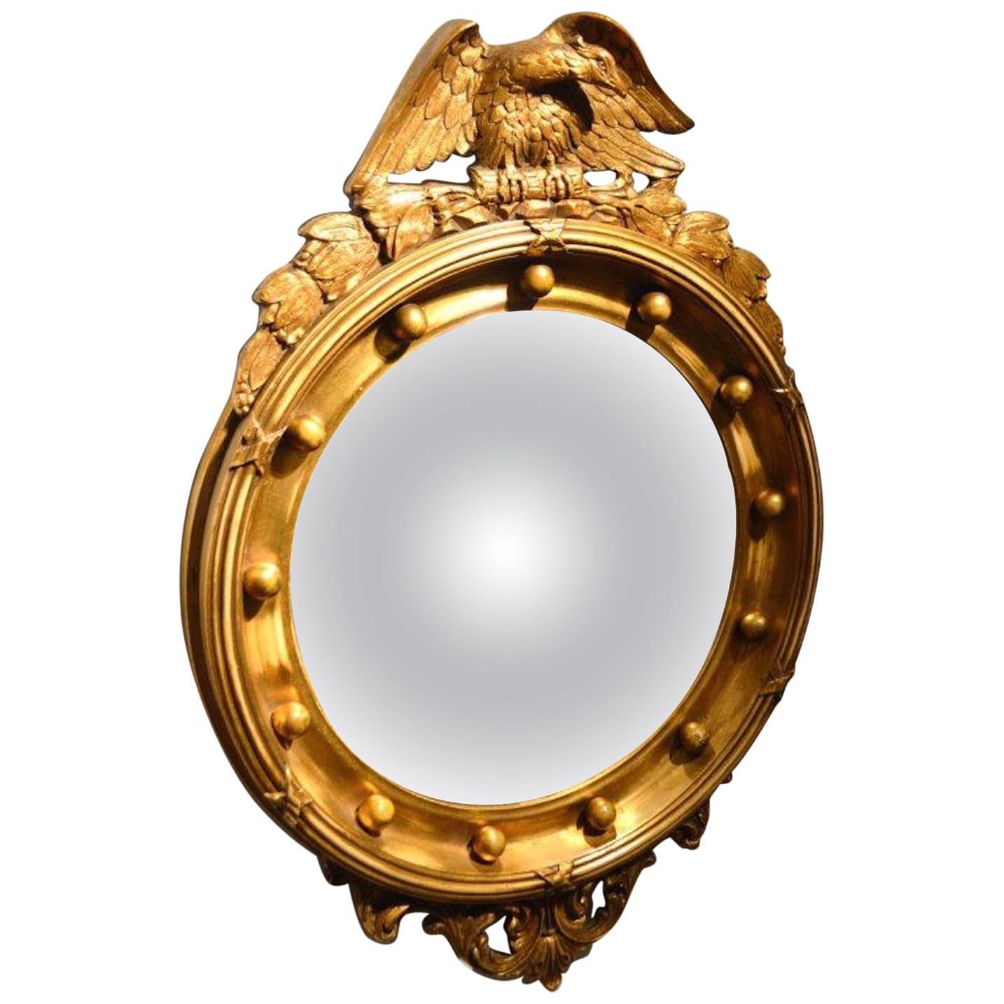 Carved Gilt-Wood and Gesso Regency Style Convex Mirror