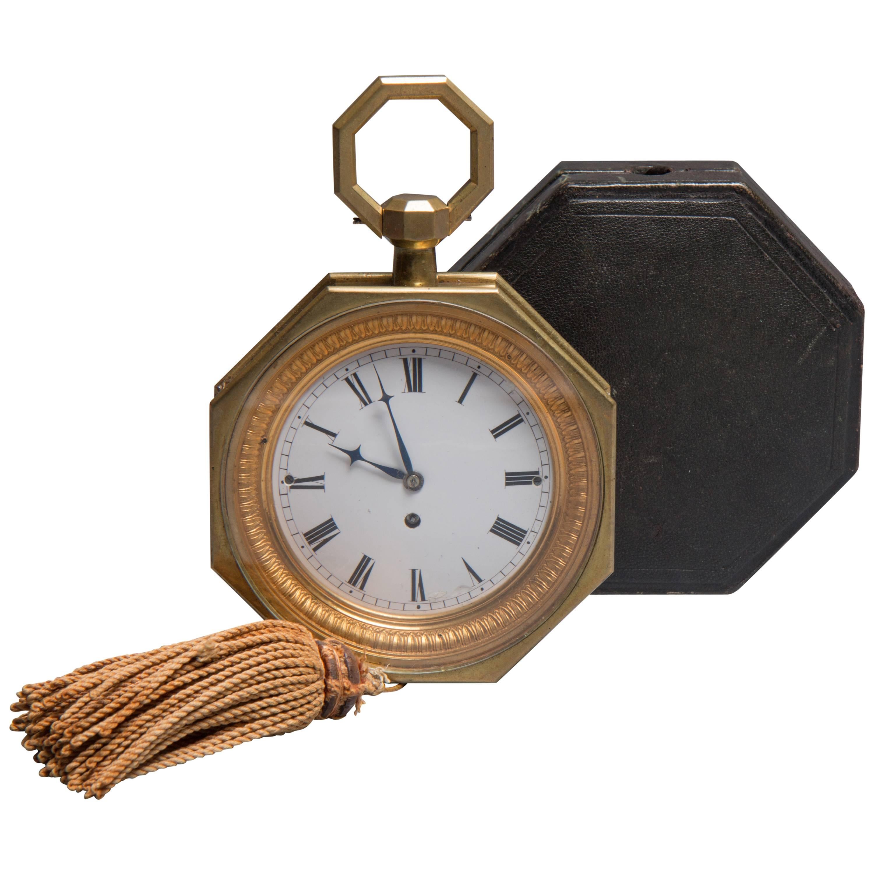 Octogonal Carriage Clock with Original Case, Swiss, circa 1820 For Sale