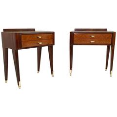 Pair of Rosewood Bedside Tables with Glass Top, 1950s