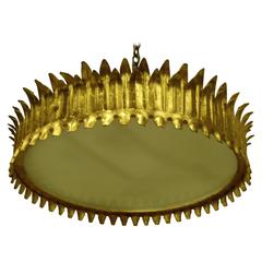 Large French 1940s Modern Neoclassical Gilt Iron 'Crown' Flush Mount or Pendant 5