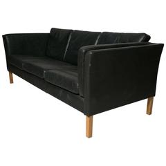 Attributed to Børge Mogensen Danish Sofa in Black Leather by B.D. Møbler