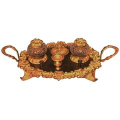 Regency Period Bronze and Ormolu Oval Pen Tray 1