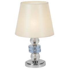 Nickel and Blue Glass Disc Table Lamp, French, 1930s