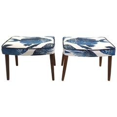 Danish Modern Benches with Tropical Upholstery, Pair 3