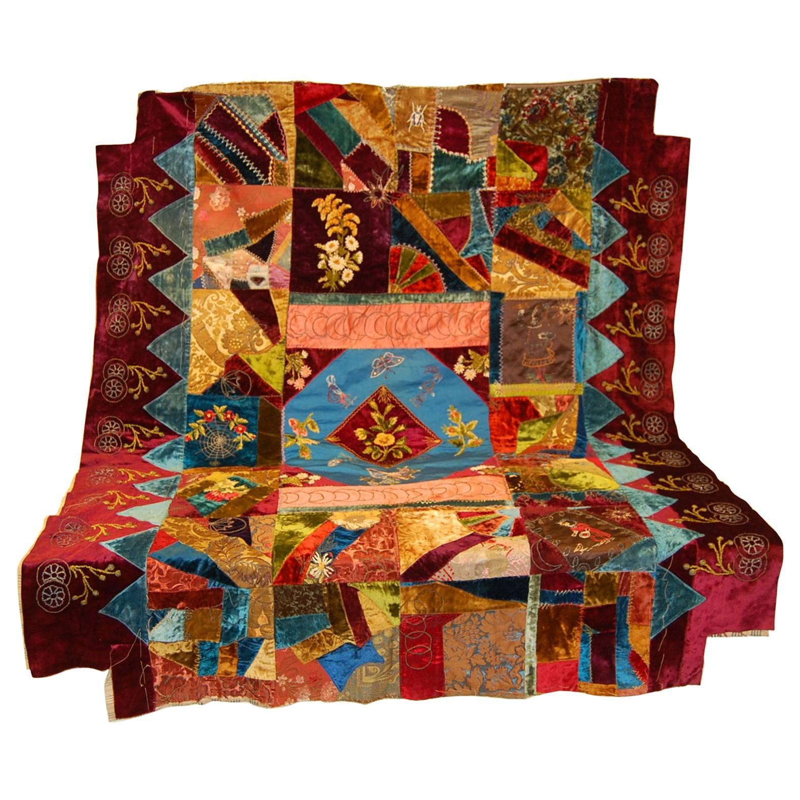 Silk Crazy Quilt Dated 1888, American