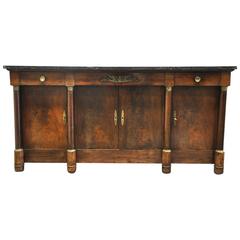 19th Century French Empire Buffet in Flamed Mahogany with Marble Top