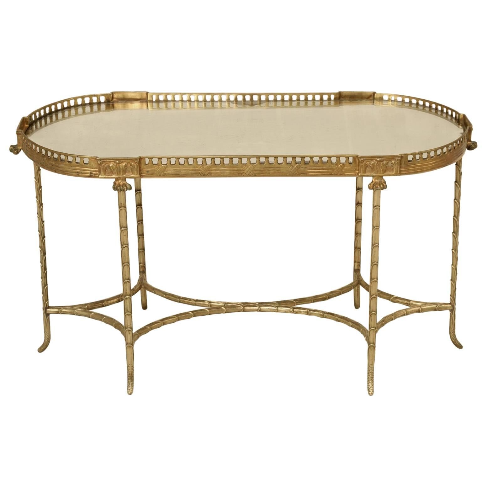 French Bronze Bamboo Style Coffee Table Attributed to Bagues
