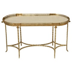 French Bronze Bamboo Style Coffee Table Attributed to Bagues