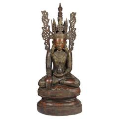 Massive 19th Century Carved and Lacquered Wooden Burmese Figure of Buddha 9